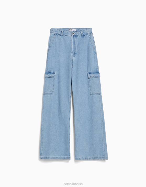 hellblau Bershka unisex Cargo-Jeans mit weitem Bein H00J3999