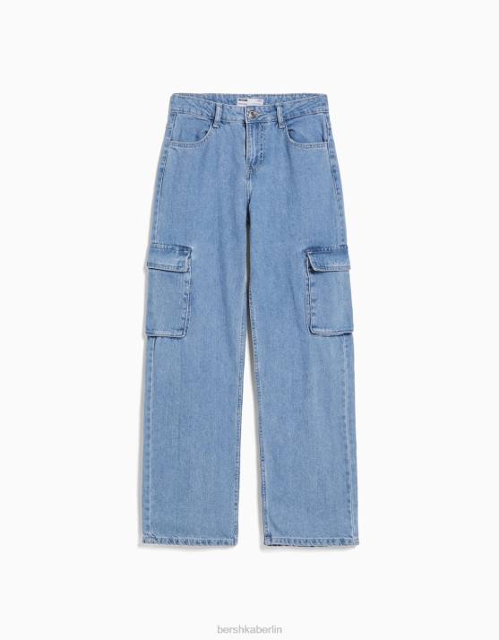 hellblau Bershka unisex Gerade geschnittene Cargo-Jeans H00J3911