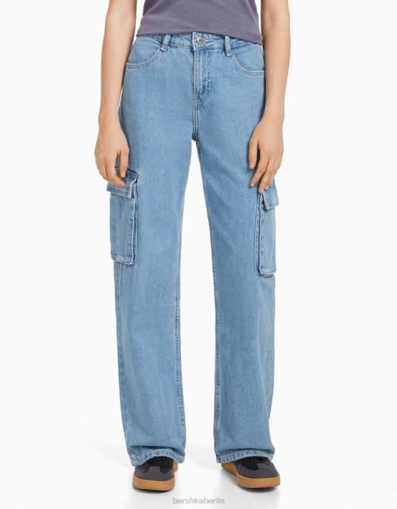 hellblau Bershka unisex Gerade geschnittene Cargo-Jeans H00J3911