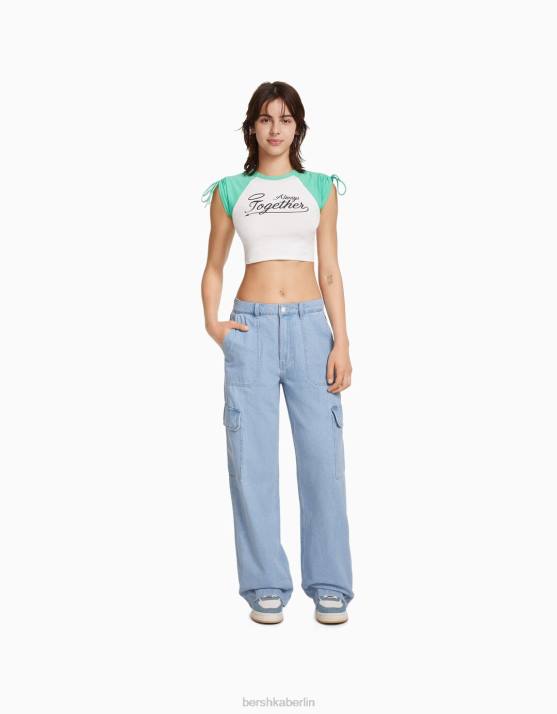 hellblau Bershka unisex Gerade geschnittene Cargo-Jeans H00J3990
