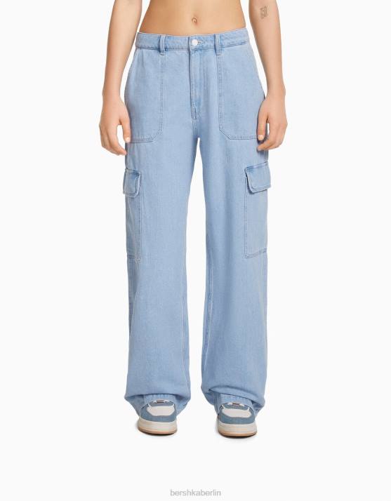 hellblau Bershka unisex Gerade geschnittene Cargo-Jeans H00J3990
