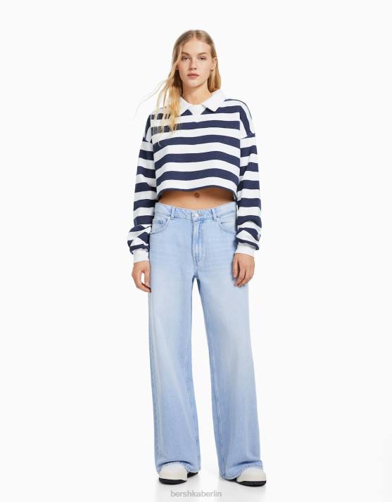 hellblau Bershka unisex Jeans mit weitem Bein H00J3982