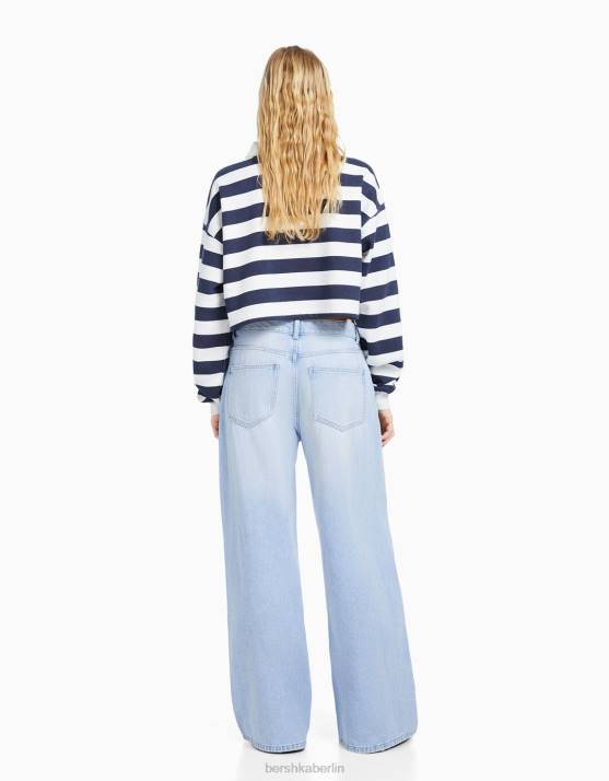 hellblau Bershka unisex Jeans mit weitem Bein H00J3982