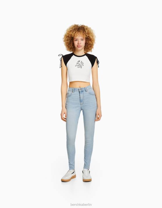 hellblau Bershka unisex Röhrenjeans mit hohem Bund H00J3969