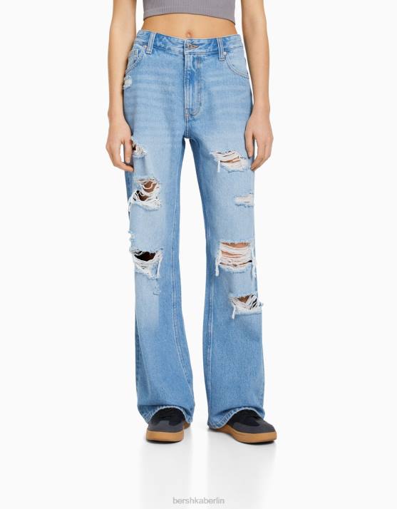 hellblau Bershka unisex Zerrissene 90er-Jahre-Jeans mit weitem Bein H00J3985