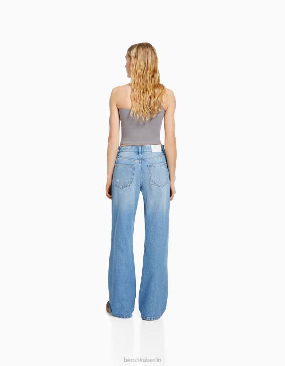 hellblau Bershka unisex Zerrissene 90er-Jahre-Jeans mit weitem Bein H00J3985