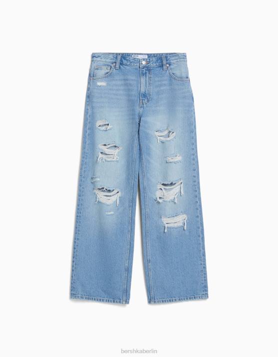 hellblau Bershka unisex Zerrissene 90er-Jahre-Jeans mit weitem Bein H00J3985