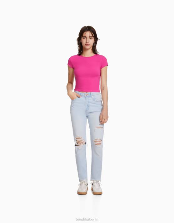 hellblau Bershka unisex Zerrissene Mom-Jeans H00J3949
