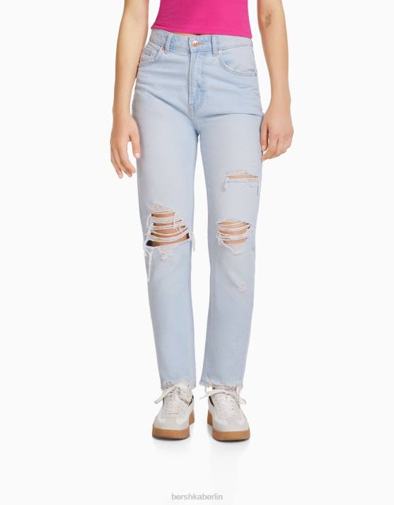 hellblau Bershka unisex Zerrissene Mom-Jeans H00J3949