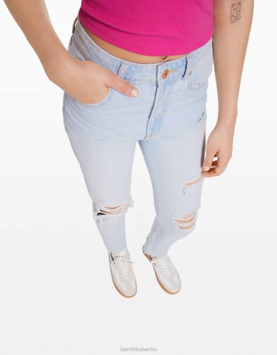 hellblau Bershka unisex Zerrissene Mom-Jeans H00J3949