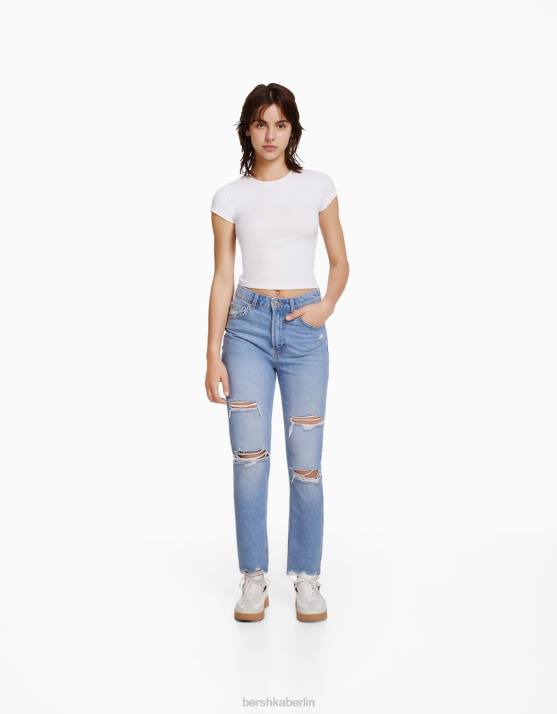 hellblau Bershka unisex Zerrissene Mom-Jeans H00J3950