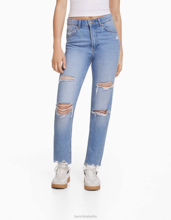 hellblau Bershka unisex Zerrissene Mom-Jeans H00J3950