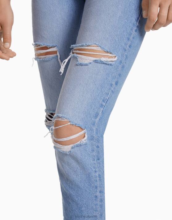 hellblau Bershka unisex Zerrissene Mom-Jeans H00J3950