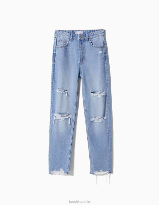 hellblau Bershka unisex Zerrissene Mom-Jeans H00J3950