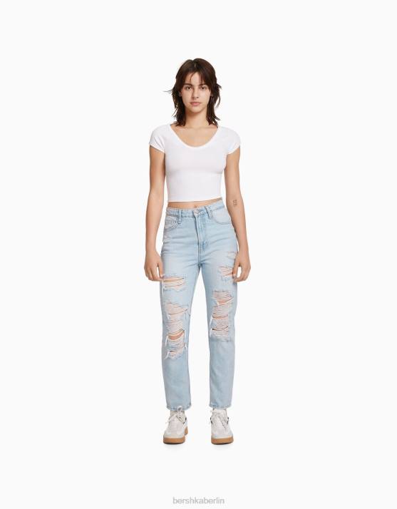 hellblau Bershka unisex Zerrissene Mom-Jeans H00J3984