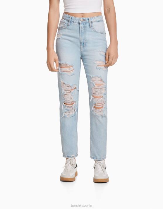 hellblau Bershka unisex Zerrissene Mom-Jeans H00J3984