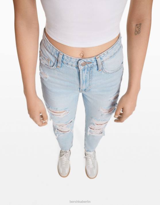 hellblau Bershka unisex Zerrissene Mom-Jeans H00J3984