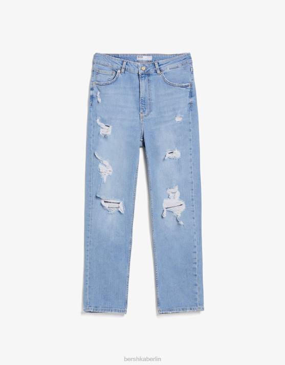 hellblau Bershka unisex Zerrissene Relax-Fit-Mom-Fit-Jeans H00J3959