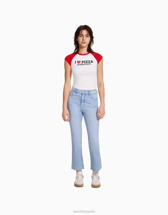 hellblau Bershka unisex verkürzte, ausgestellte Jeans H00J3922
