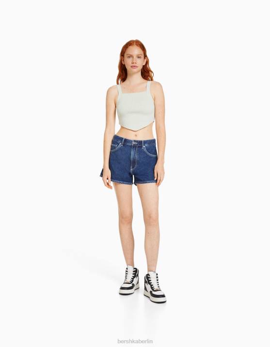 Blau Bershka unisex Mom-Fit-Jeansshorts H00J4019