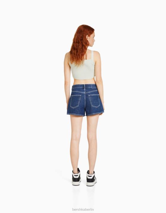 Blau Bershka unisex Mom-Fit-Jeansshorts H00J4019