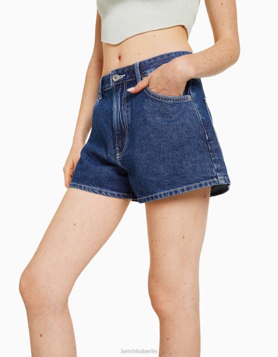 Blau Bershka unisex Mom-Fit-Jeansshorts H00J4019