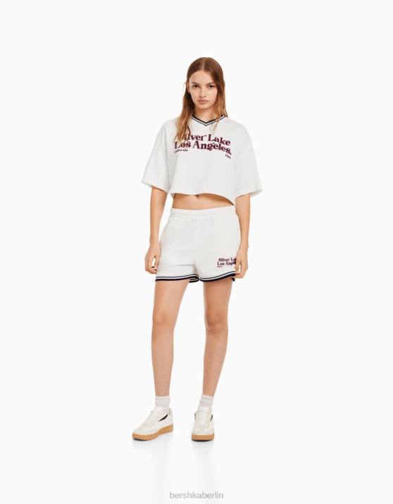 Creme Bershka unisex Bedruckte Plüschshorts mit Besatz H00J4059
