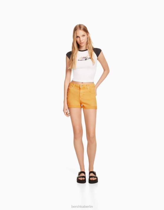 Gelb Bershka unisex Komfort-Twill-Shorts mit umgeschlagenen Säumen H00J4030