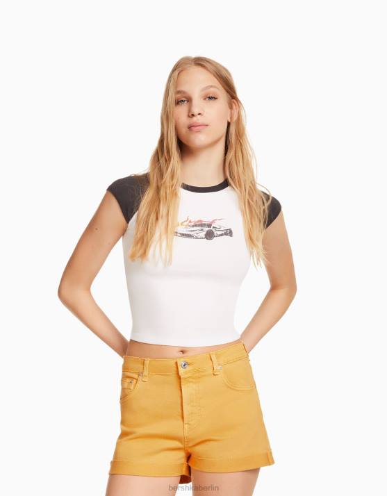 Gelb Bershka unisex Komfort-Twill-Shorts mit umgeschlagenen Säumen H00J4030