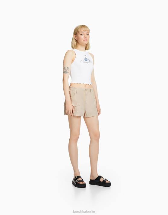 Sand Bershka unisex Multi-Cargo-Shorts aus Baumwolle H00J4039