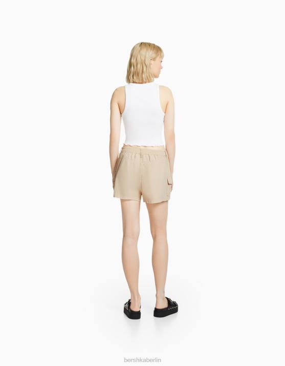 Sand Bershka unisex Multi-Cargo-Shorts aus Baumwolle H00J4039