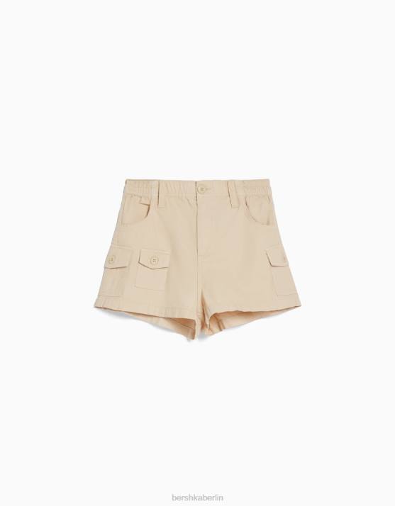 Sand Bershka unisex Multi-Cargo-Shorts aus Baumwolle H00J4039