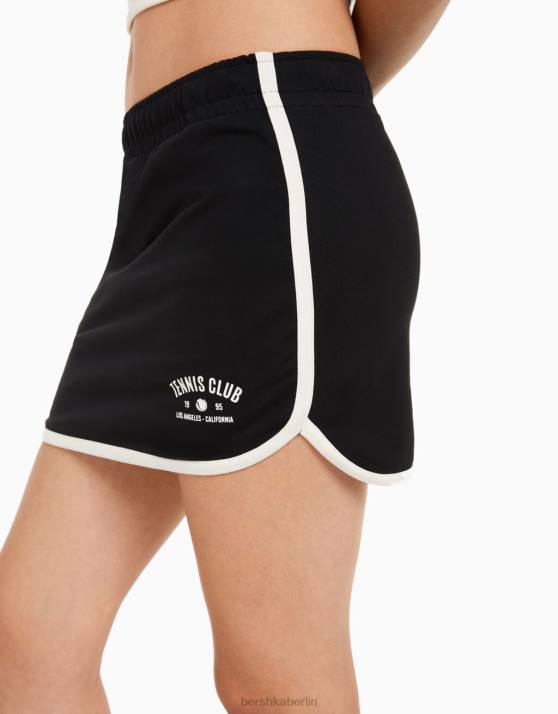 Schwarz Bershka unisex Bedruckter Plüsch-Skort H00J4056