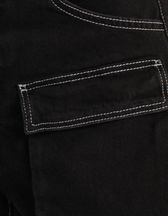 Schwarz Bershka unisex Denim-Cargo-Shorts H00J4007