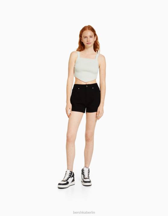 Schwarz Bershka unisex Mom-Fit-Jeansshorts H00J4020