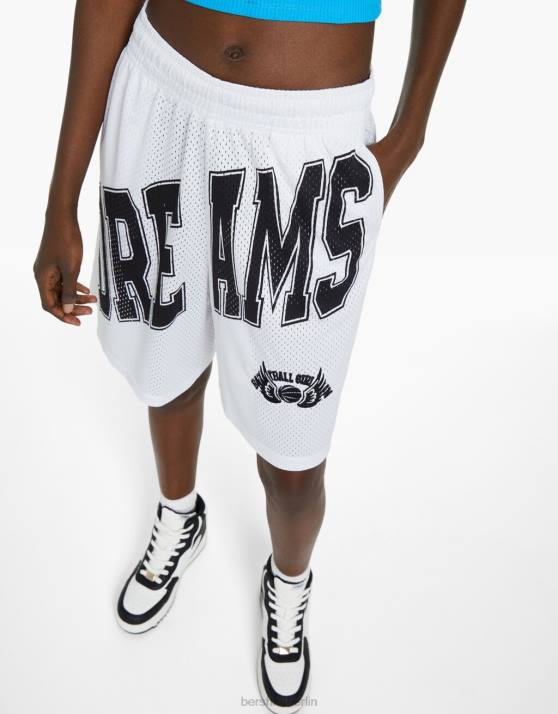 Weiss Bershka unisex Bermudashorts aus bedrucktem Netzstoff H00J4004
