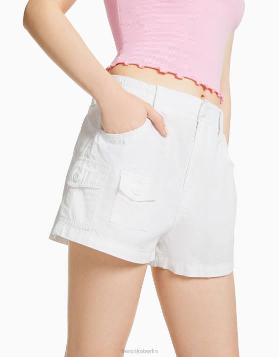 Weiss Bershka unisex Multi-Cargo-Shorts aus Baumwolle H00J4042