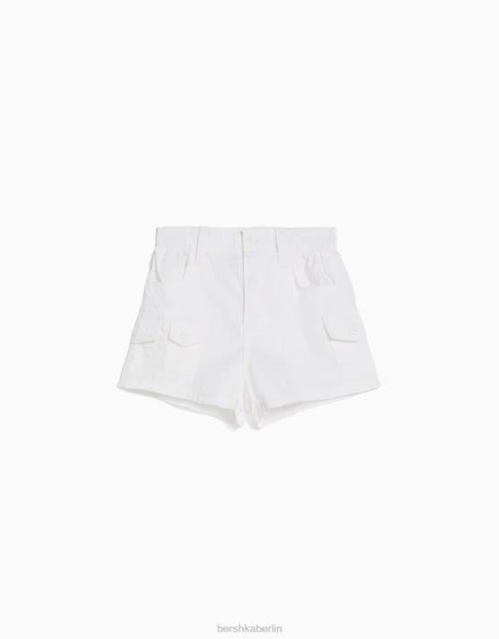 Weiss Bershka unisex Multi-Cargo-Shorts aus Baumwolle H00J4042