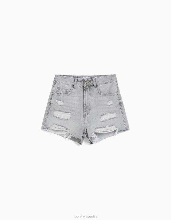 grau Bershka unisex zerrissene Jeansshorts mit Taschen H00J4044
