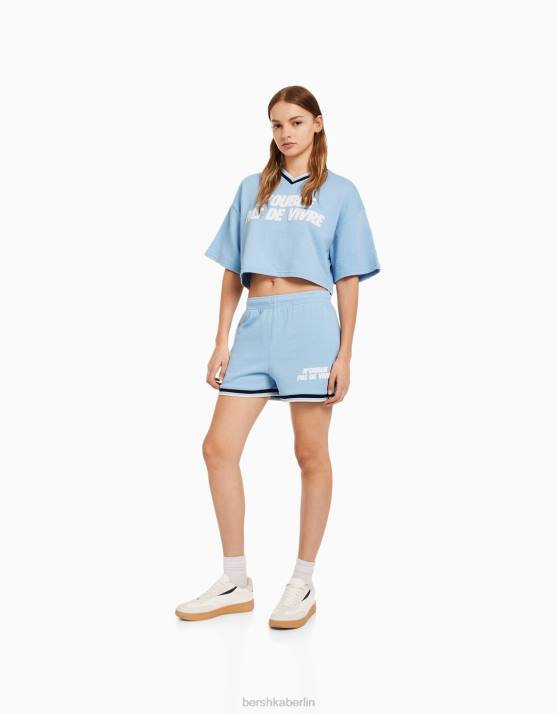 hellblau Bershka unisex Bedruckte Plüschshorts mit Besatz H00J4060