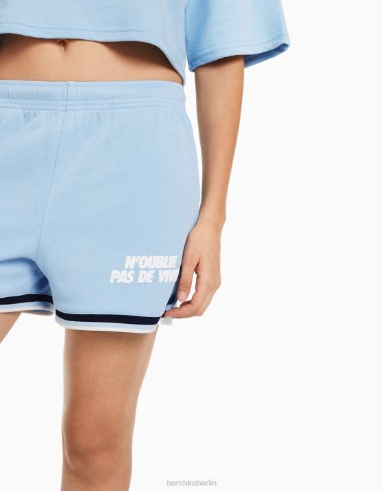 hellblau Bershka unisex Bedruckte Plüschshorts mit Besatz H00J4060