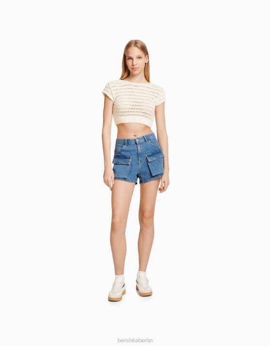 hellblau Bershka unisex Denim-Cargo-Shorts H00J4006