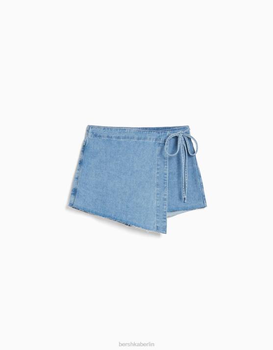 hellblau Bershka unisex Denim-Skort mit seitlichem Knoten H00J4066