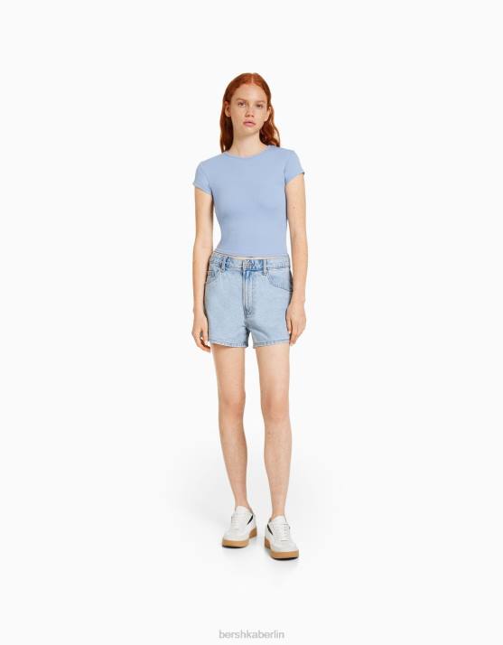 hellblau Bershka unisex Mom-Fit-Jeansshorts H00J4017