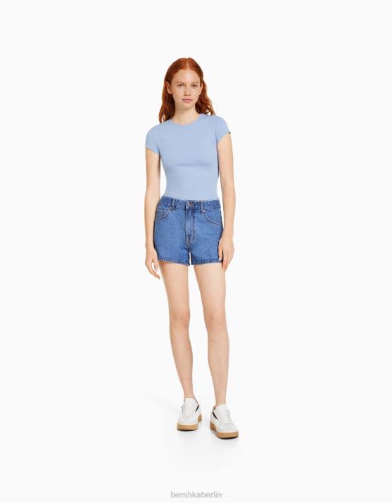 hellblau Bershka unisex Mom-Fit-Jeansshorts H00J4018