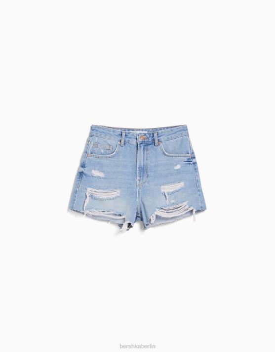 hellblau Bershka unisex zerrissene Jeansshorts mit Taschen H00J4048