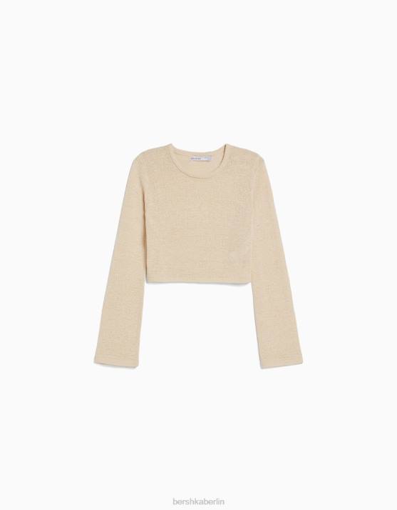 Creme Bershka unisex Rustikaler Pullover mit Rundhalsausschnitt H00J4147