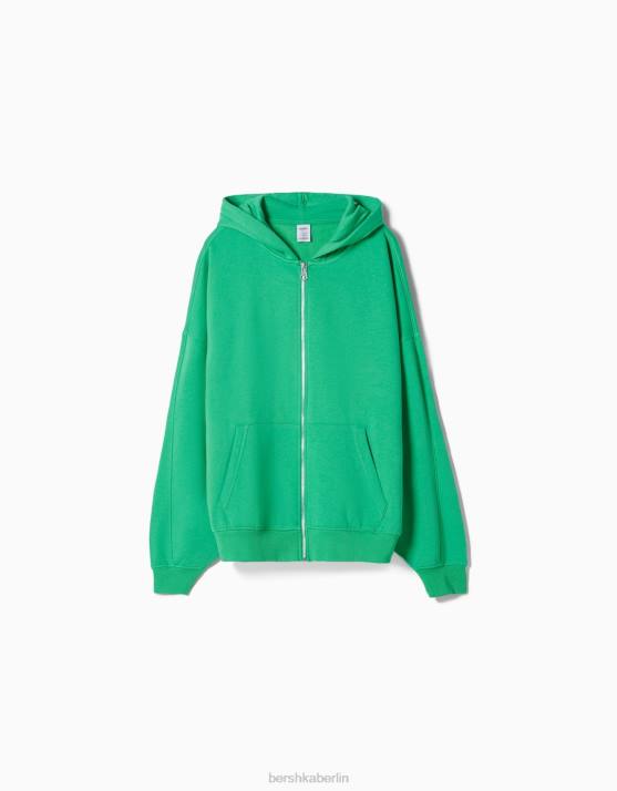Grün Bershka unisex Übergroßer Kapuzenpullover mit Reißverschluss H00J4127