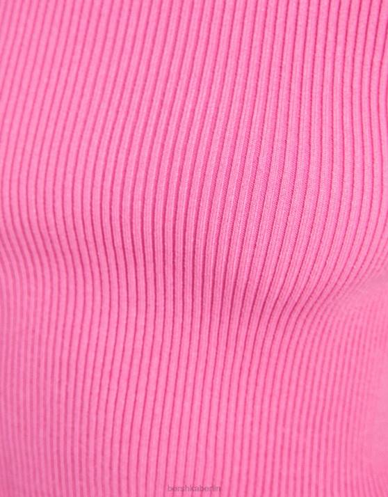 Rosa Bershka unisex Gerippter Kurzarmpullover H00J4120