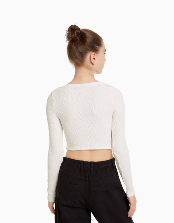 Weiss Bershka unisex Strickjacke mit Knöpfen H00J4141